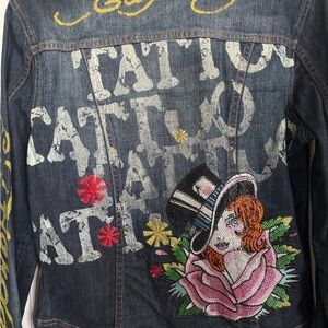 Embellished Denim Jacket with Graphic Design